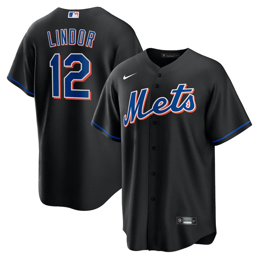 Custom Men New York Mets #12 Francisco Lindor Nike Black 2022 Alternate Replica Player MLB Jersey